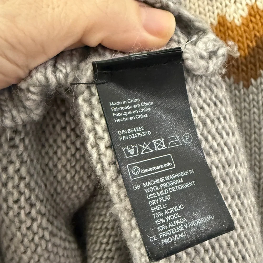 Cabincore Gray H&M Cabin Fair Isle cropped crewneck sweater M Gray Cream Brown - Picture 7 of 7